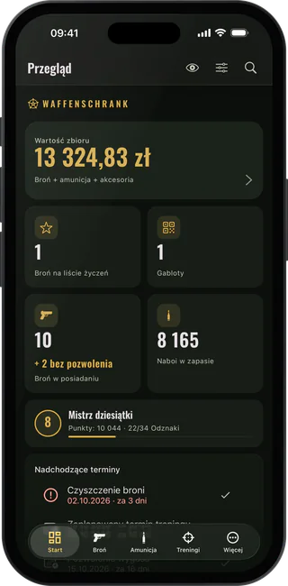 Przegląd aplikacji na iPhonie: wartość kolekcji, broń i amunicja na stanie, gabloty i nadchodzące terminy
